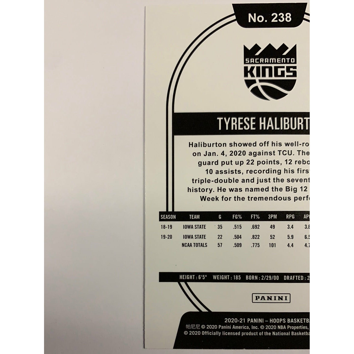 2020-21 Hoops Tyrese Haliburton RC