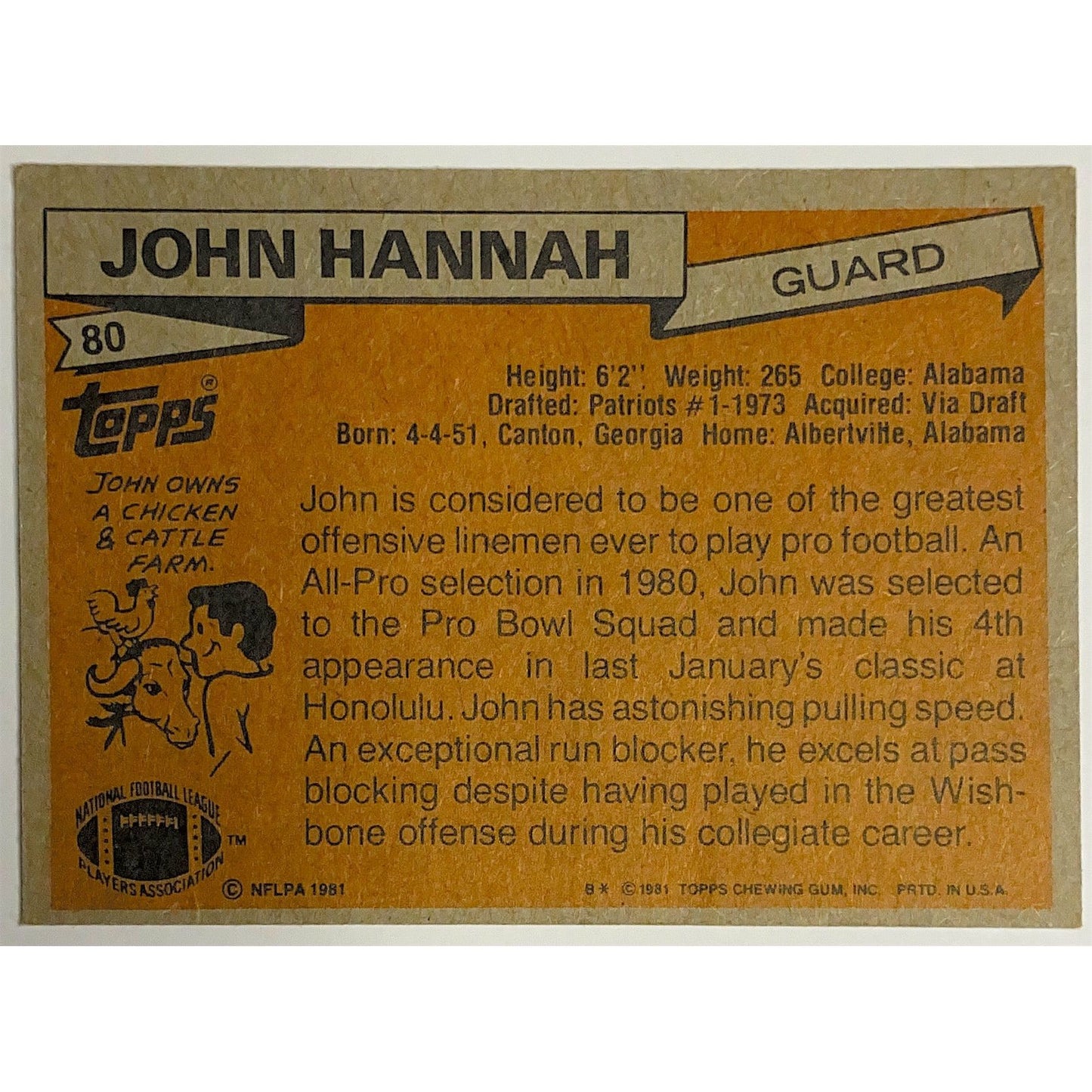 1981 Topps John Hannah All Pro #80
