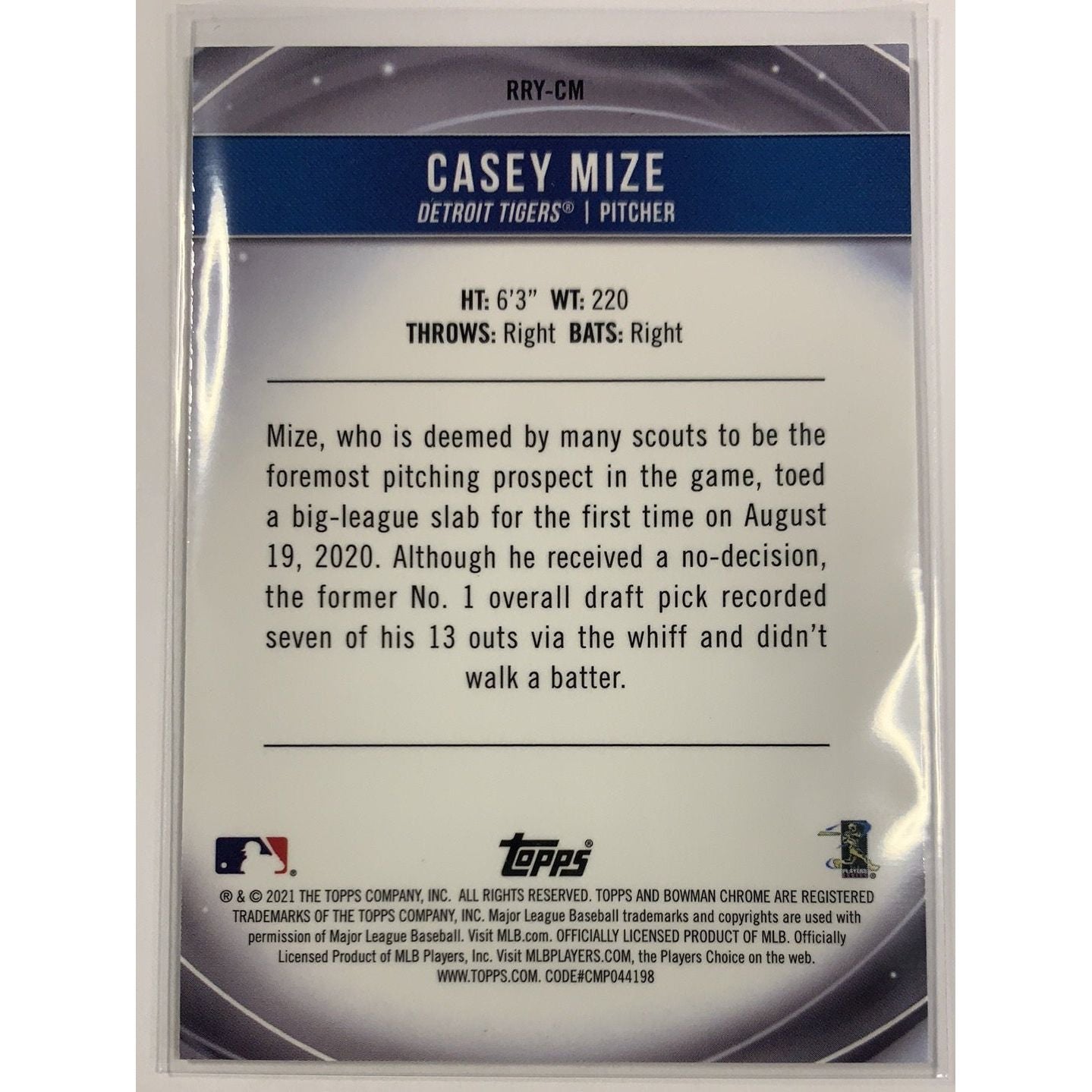 2020 Bowman Chrome Casey Mize Rookie of the Year Favorites  Local Legends Cards & Collectibles