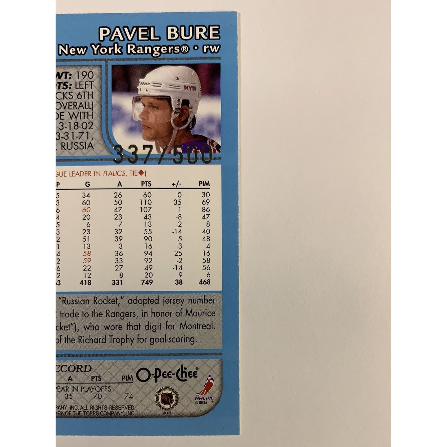  2002 O-Pee-Chee Pavel Bure Blue Parallel /500  Local Legends Cards & Collectibles