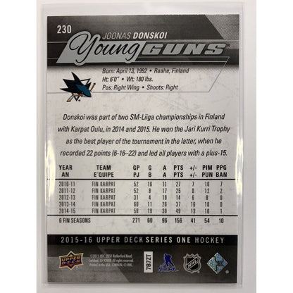  2015-16 Upper Deck Series One Joonas Donskoi Young Guns  Local Legends Cards & Collectibles