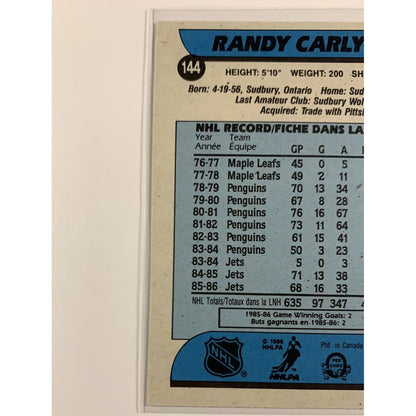 1986-87 O-Pee-Chee Randy Carlyle base #144  Local Legends Cards & Collectibles