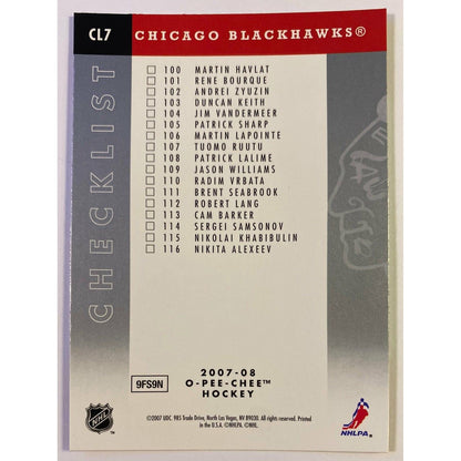 2007-08 O-Pee-Chee Chicago Blackhawks Checklist