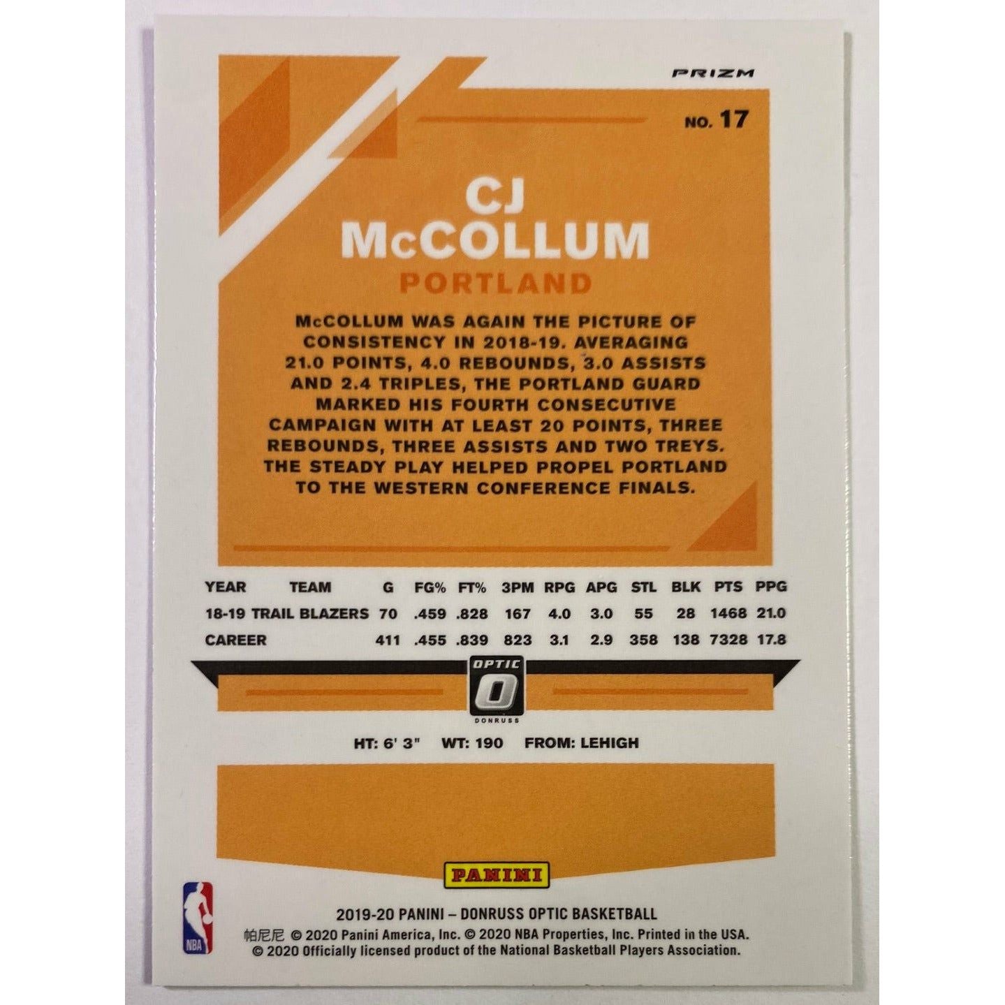  2019-20 Donruss Optic CJ McCollum Pink Hyper Prizm  Local Legends Cards & Collectibles