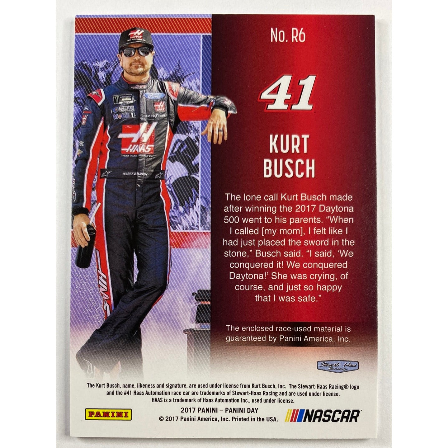 2017 Panini Day Kurt Busch Race Used Material Patch