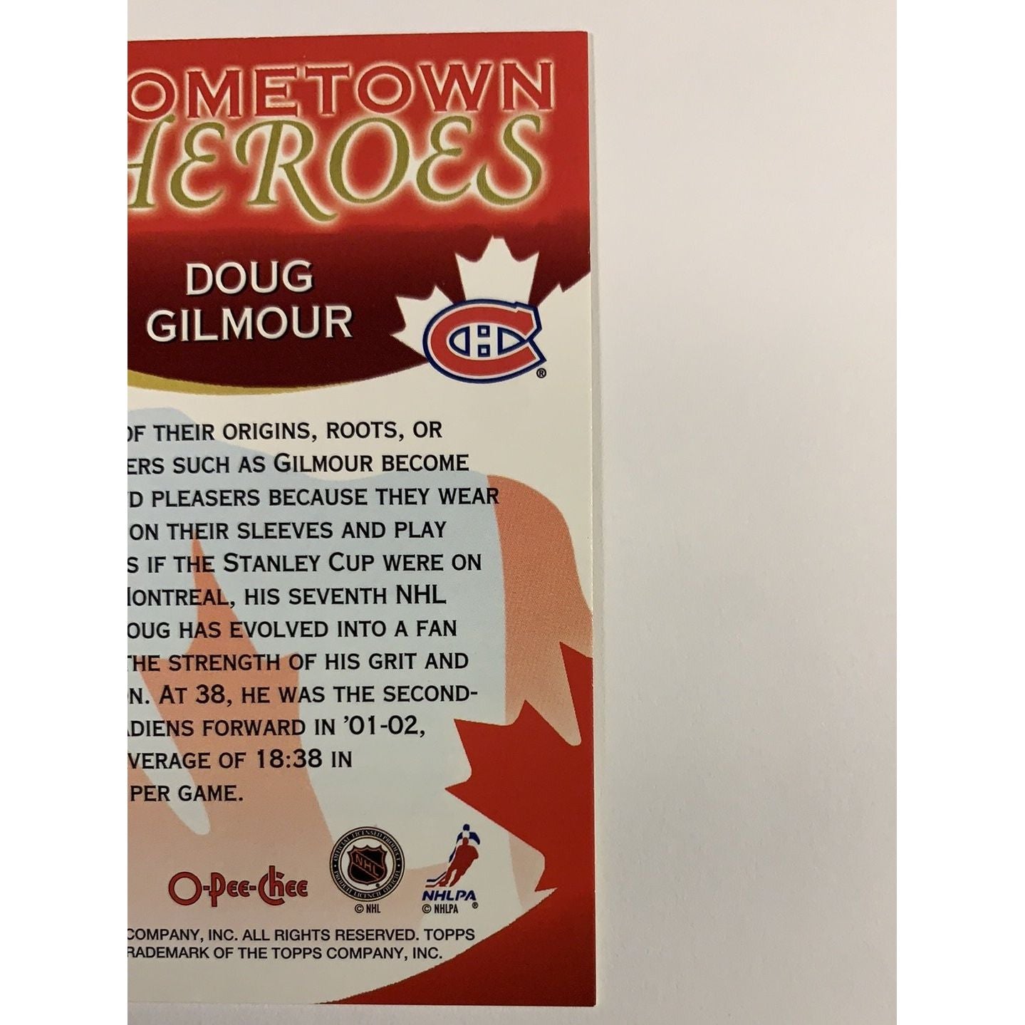  2002 O-Pee-Chee Doug Gilmour Hometown Heroes  Local Legends Cards & Collectibles