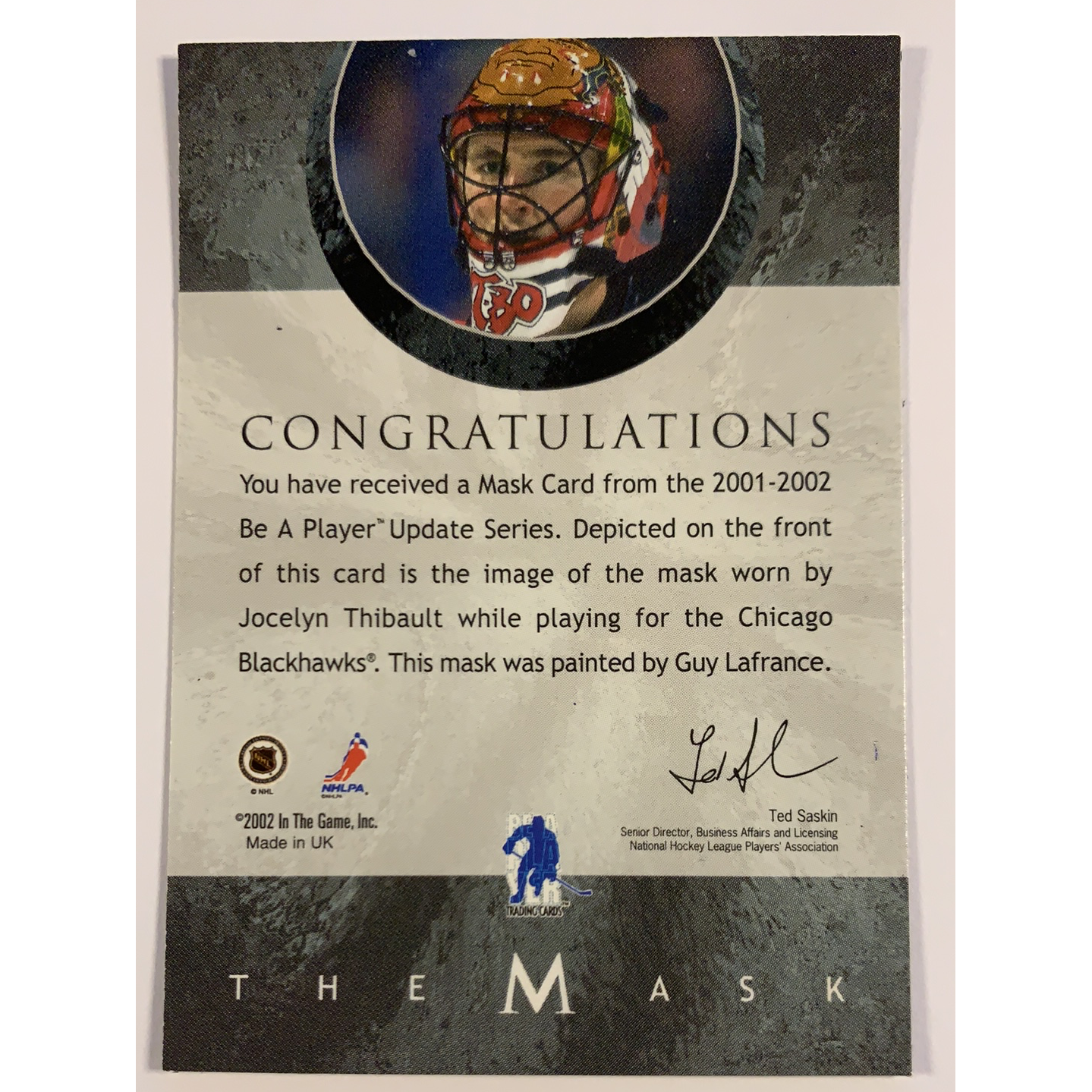  2002-03 In The Game Jocelyn Thibault The Mask  Local Legends Cards & Collectibles