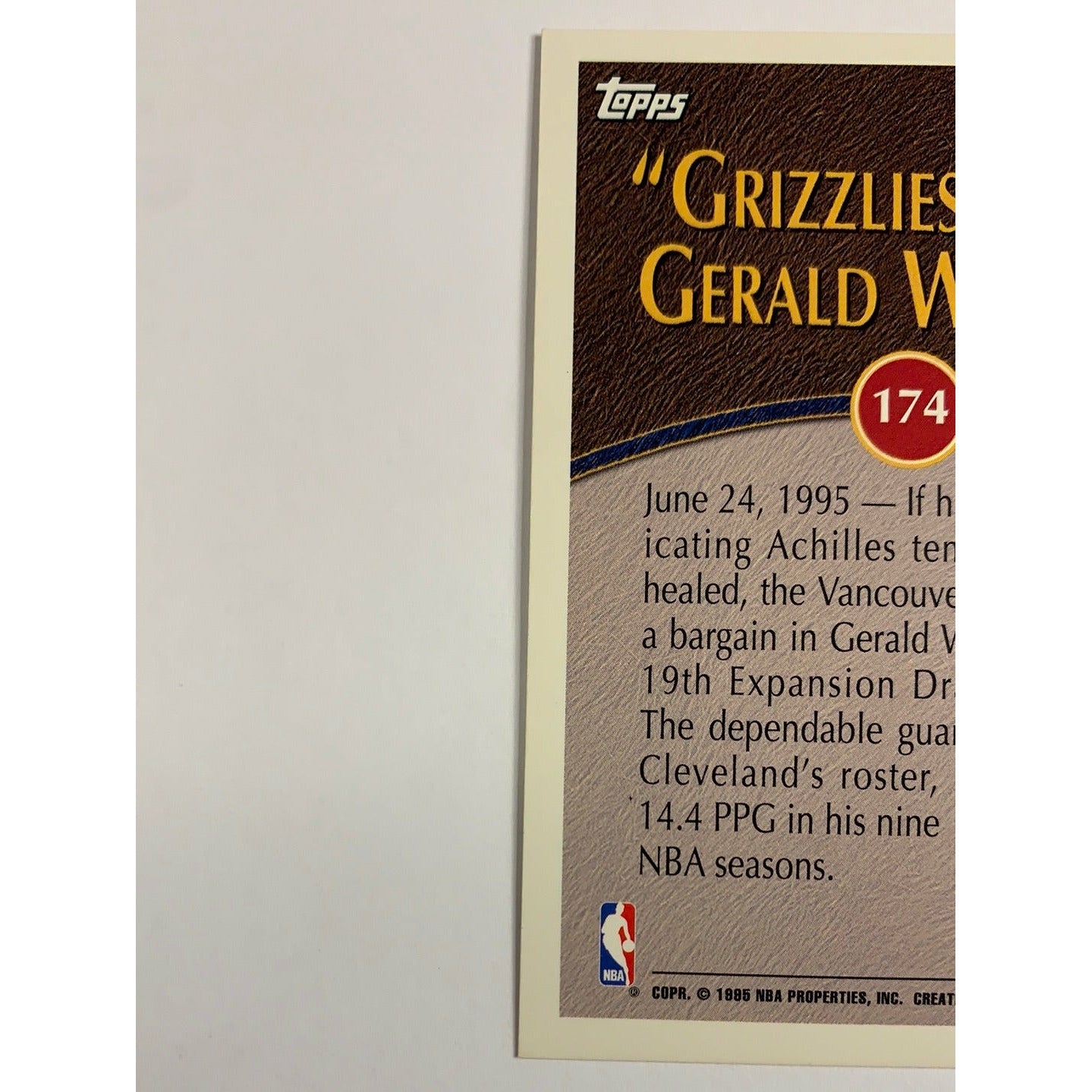 1995 Topps Grizzlies Draft Gerald Wilkins-Local Legends Cards & Collectibles