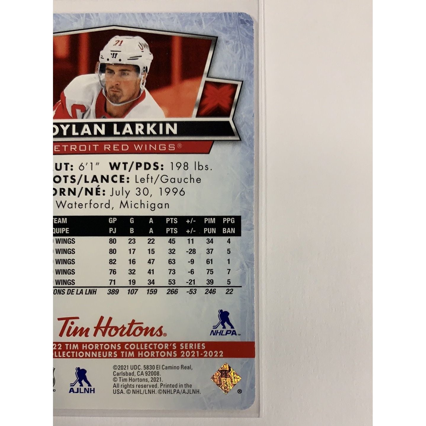  2021-22 Tim Hortons Red Die Cut Dylan Larkin  Local Legends Cards & Collectibles