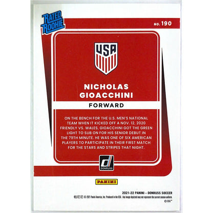 2021-22 Donruss Qatar 2022 Nicholas Gioacchini Rated Rookie
