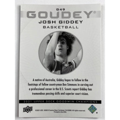 2021 Goodwin Champions Josh Giddey Goudey Black and Gold Holo /249