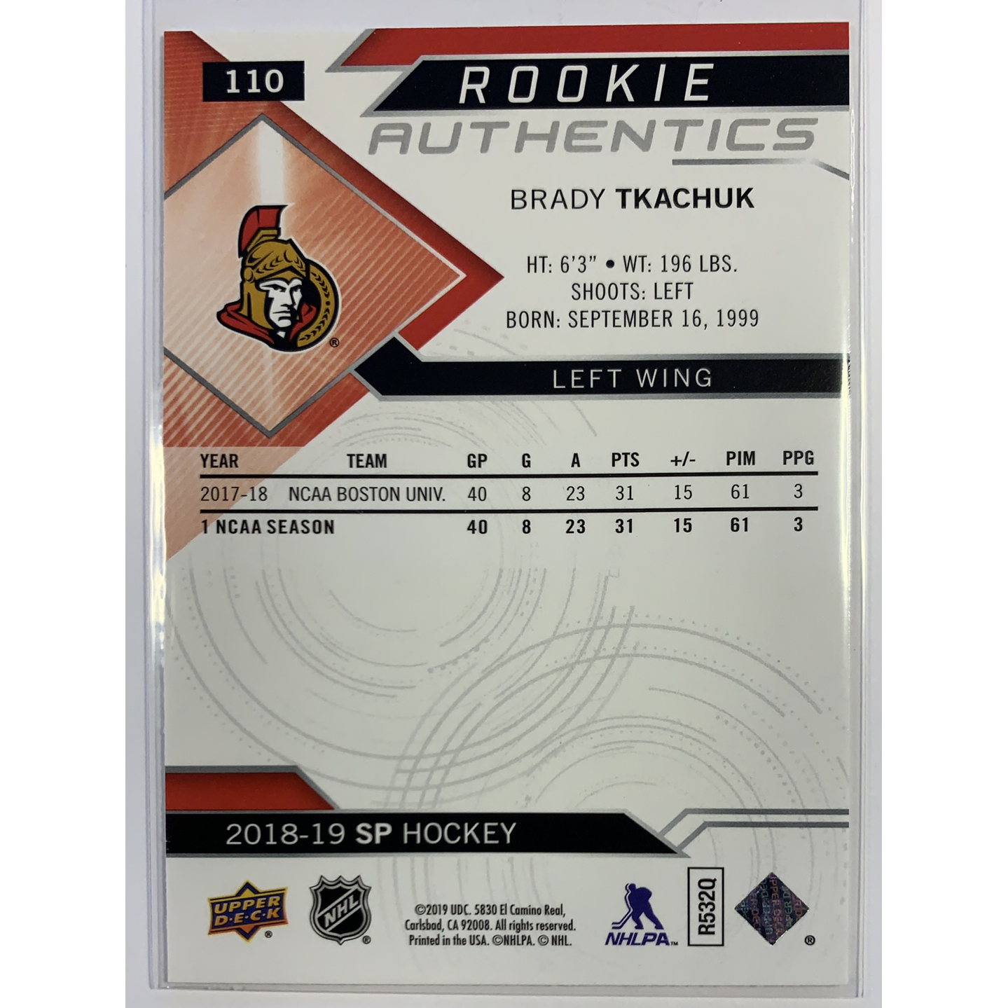  2018-19 Upper Deck SP Brady Tkachuk Rookie Authentics  Local Legends Cards & Collectibles