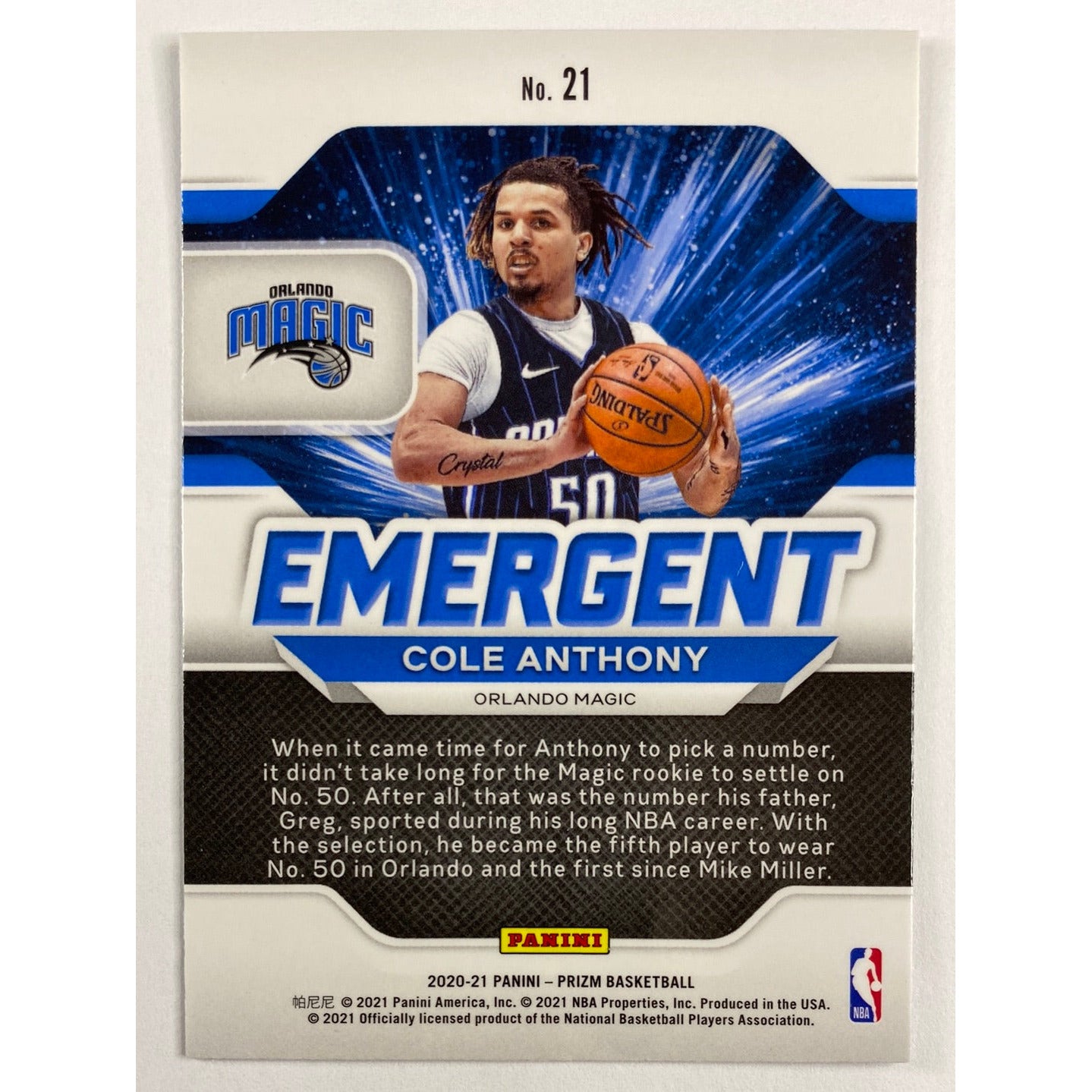 2020-21 Prizm Cole Anthony Emergent