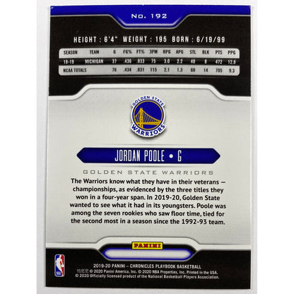 2019-20 Chronicles Playbook Jordan Poole RC