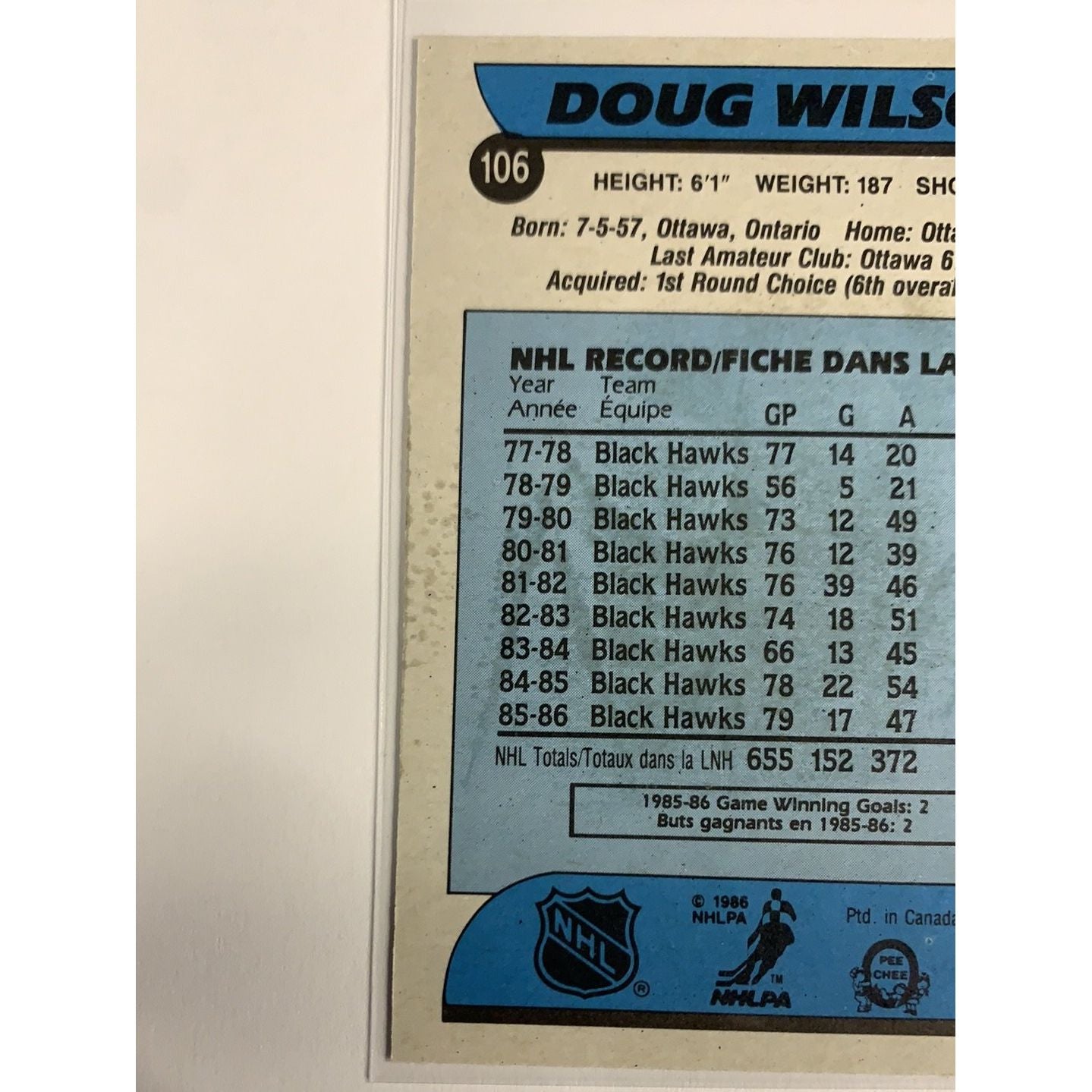  1986-87 O-Pee-Chee Doug Wilson Base #106  Local Legends Cards & Collectibles