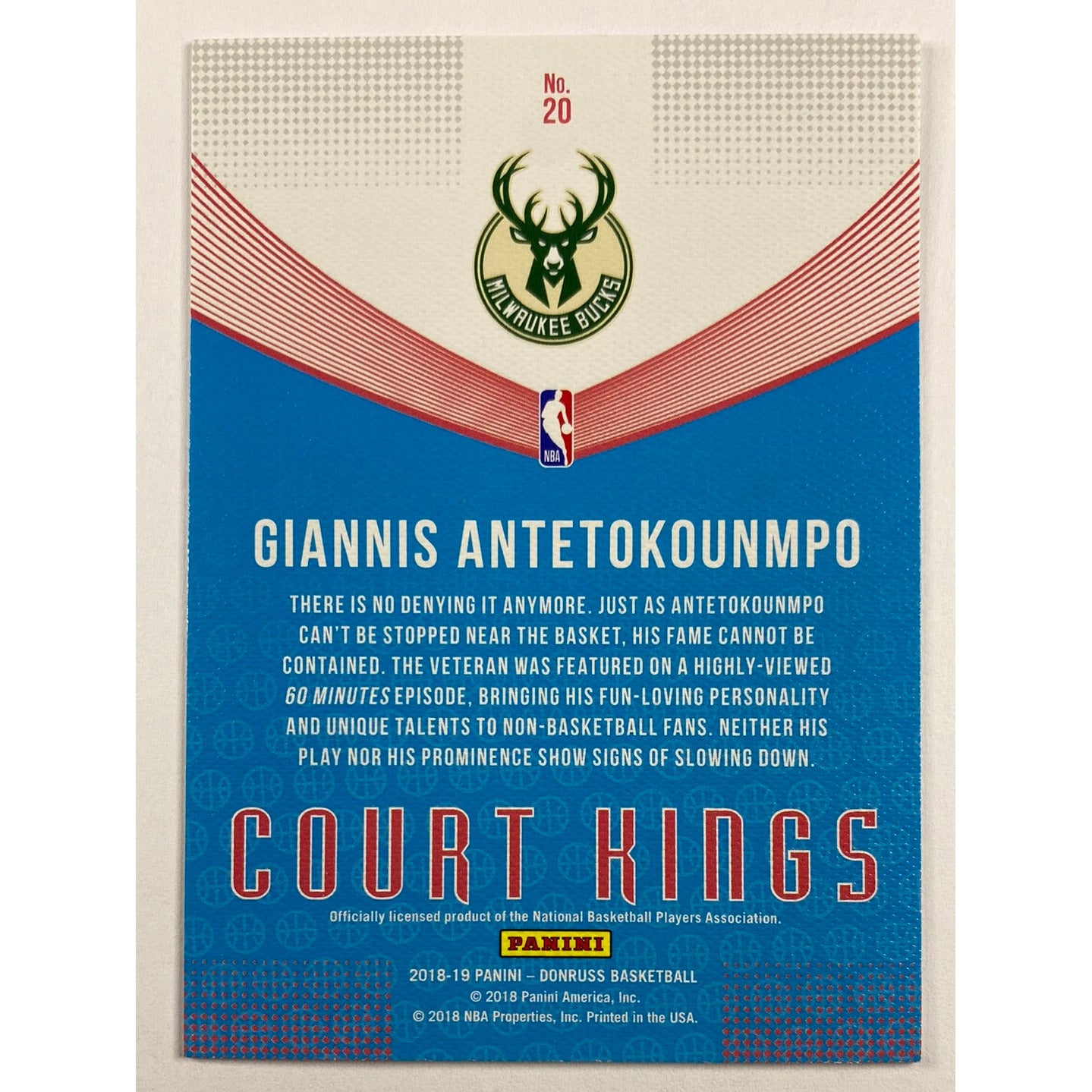 2018-19 Donruss Giannis Antetokounmpo Court Kings Canvas