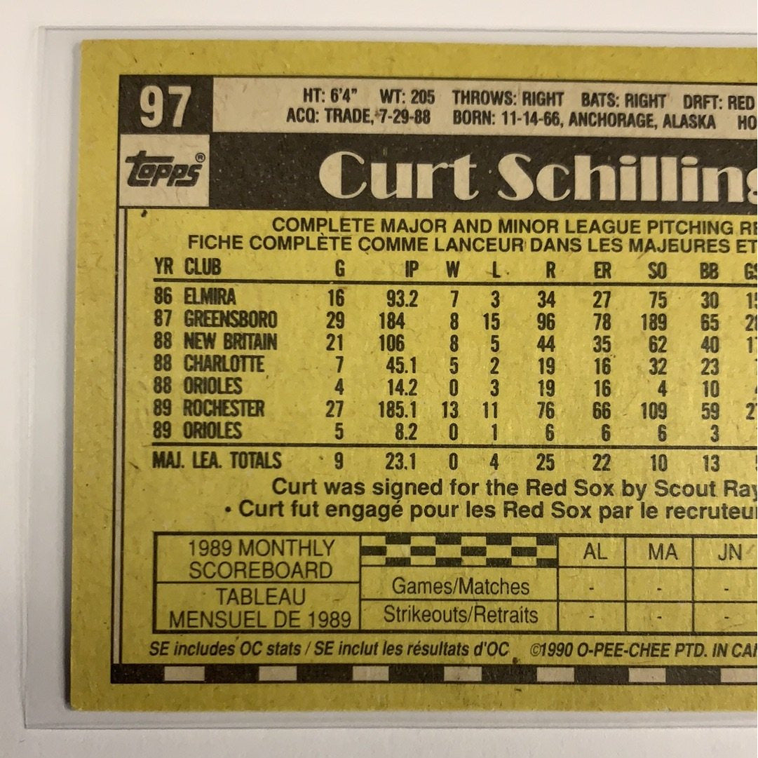  1990 O-Pee-Chee Topps Curt Schilling RC  Local Legends Cards & Collectibles