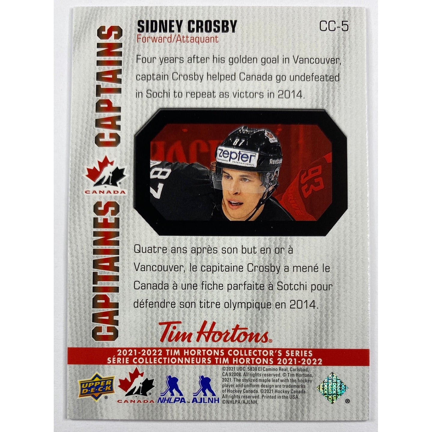2021-22 Tim Hortons Sidney Crosby Captains