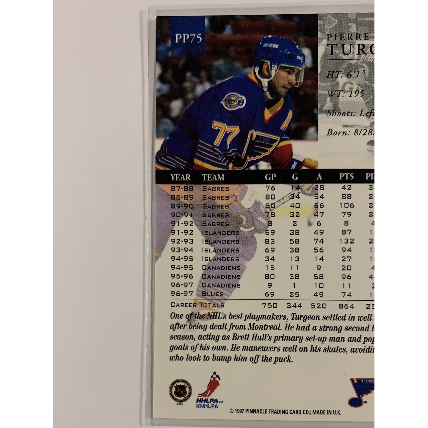  1997-98 Pinnacle Pierre Turgeon Artist Proof  Local Legends Cards & Collectibles