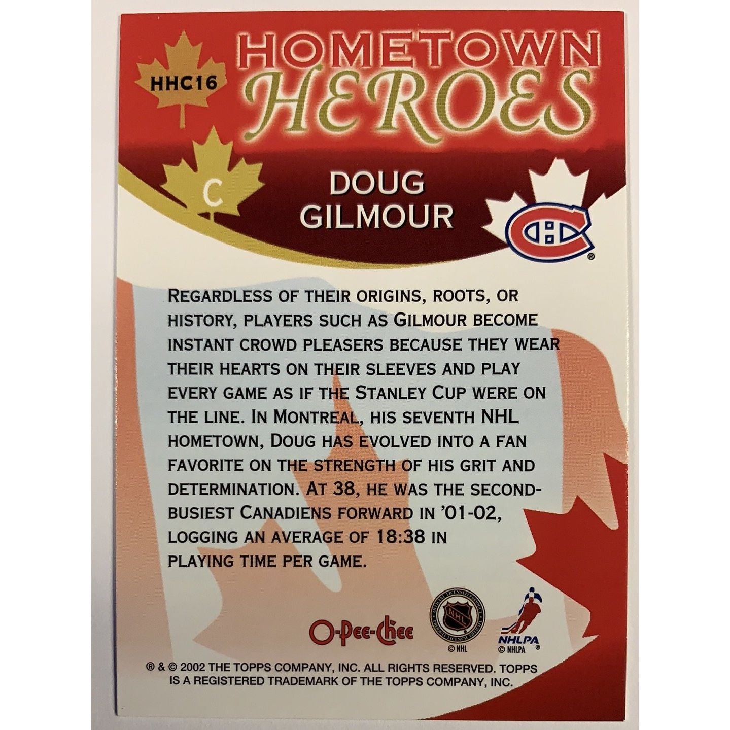  2002 O-Pee-Chee Doug Gilmour Hometown Heroes  Local Legends Cards & Collectibles