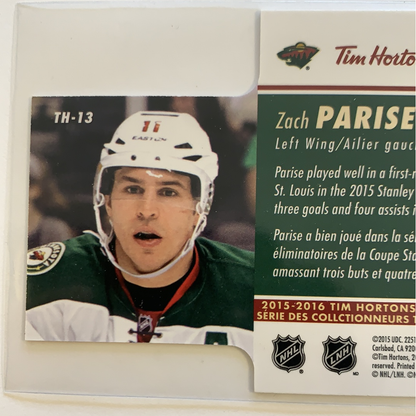  2015-16 Tim Hortons Zach Parise Die Cut  Local Legends Cards & Collectibles