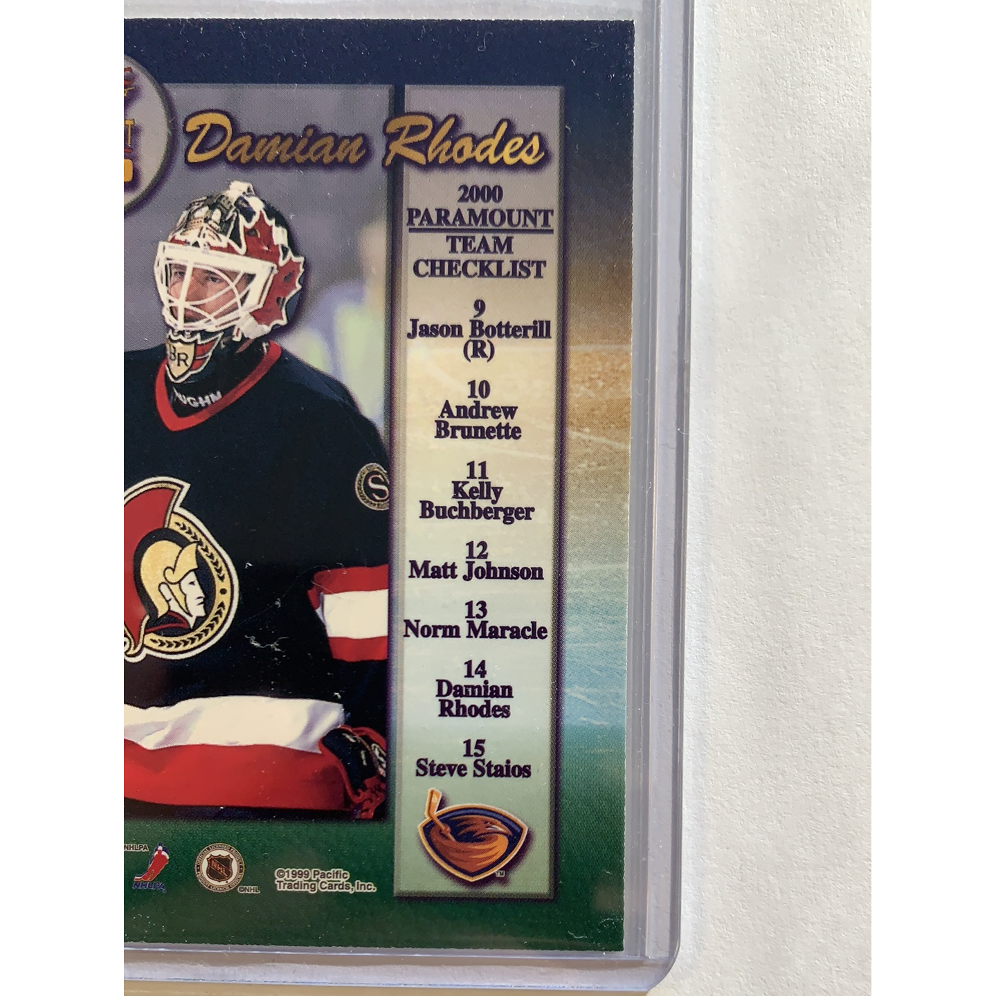 2000-01 Pacific Paramount Damian Rhodes Ice Alliance  Local Legends Cards & Collectibles