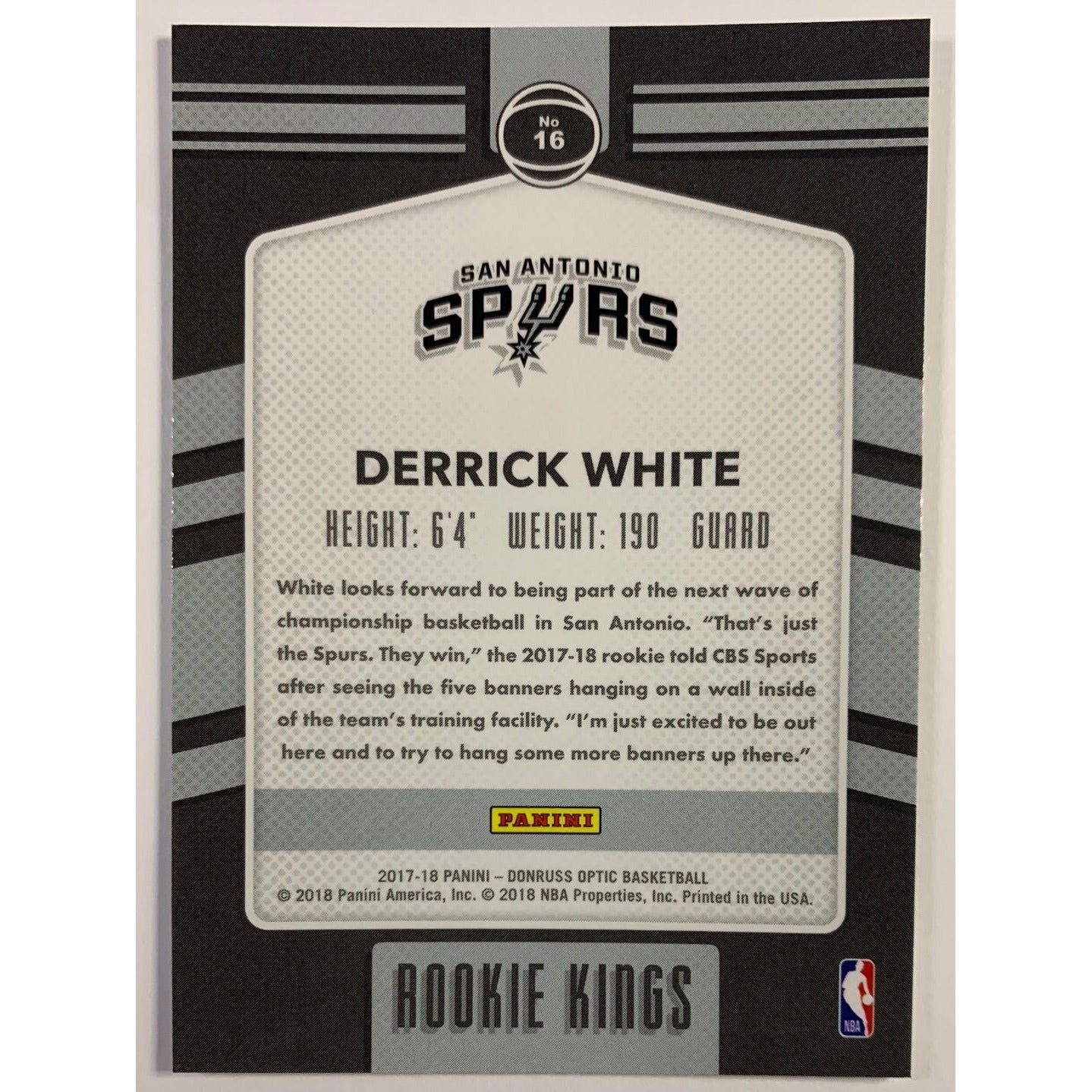 2017-18 Donruss Optic Derrick White Rookie Kings