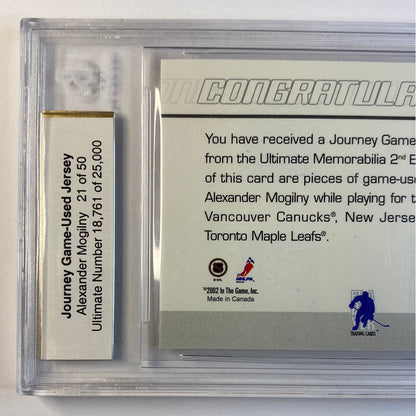 2001-02 Be A Player Ultimate Memorabilia 2nd Edition Alexander Mogilny Game Used Journey Jersey /50 Beckett Graded 9.5