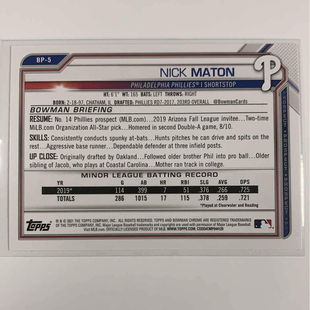  2021 Bowman Nick Maton BP-5  Local Legends Cards & Collectibles
