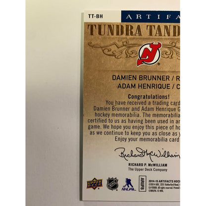 2014-15 Artifacts Damien Brunner Adam Henrique Tundra Tandems Dual Jersey