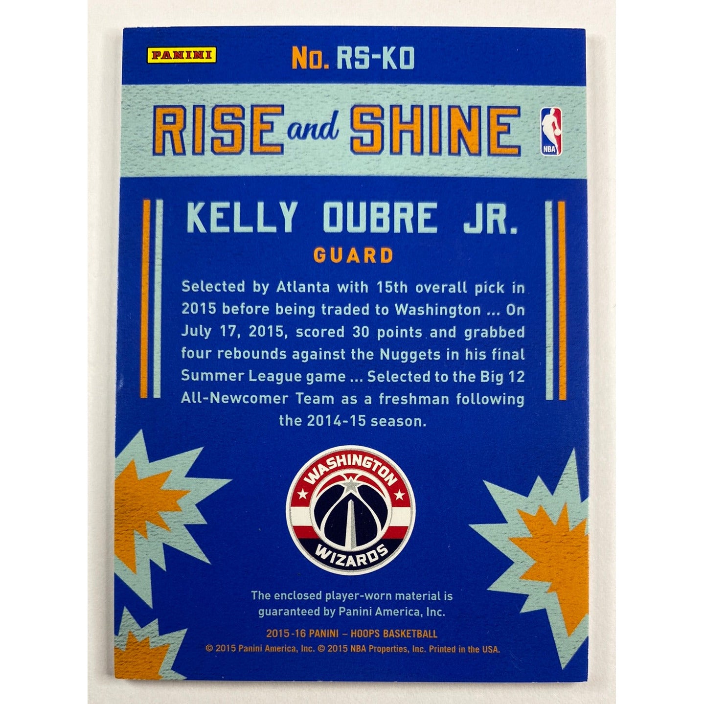 2015-16 Hoops Kelly Oubre Jr. Rise and Shine
