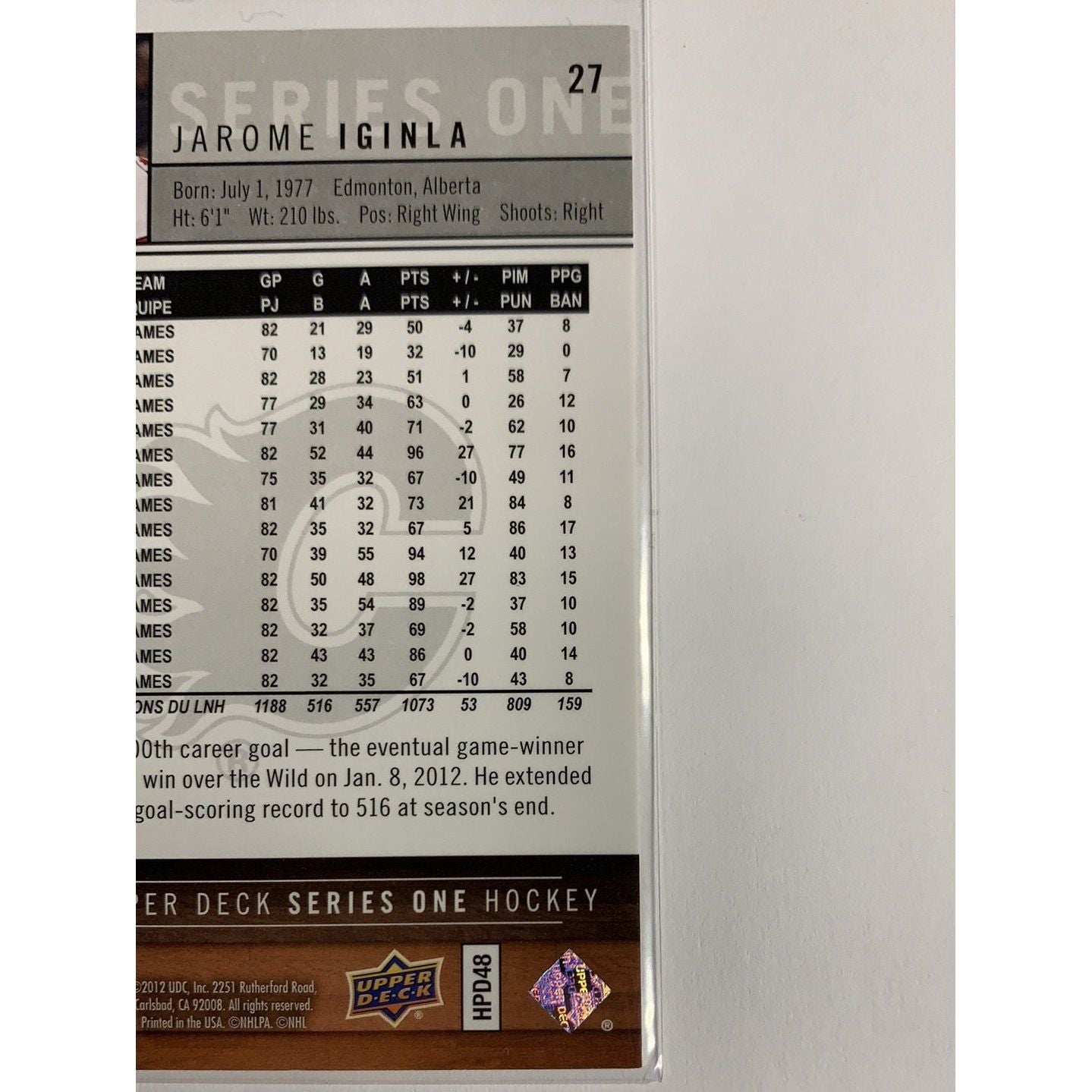  2012-13 Upper Deck Series 1 Jarome Iginla Base #27  Local Legends Cards & Collectibles