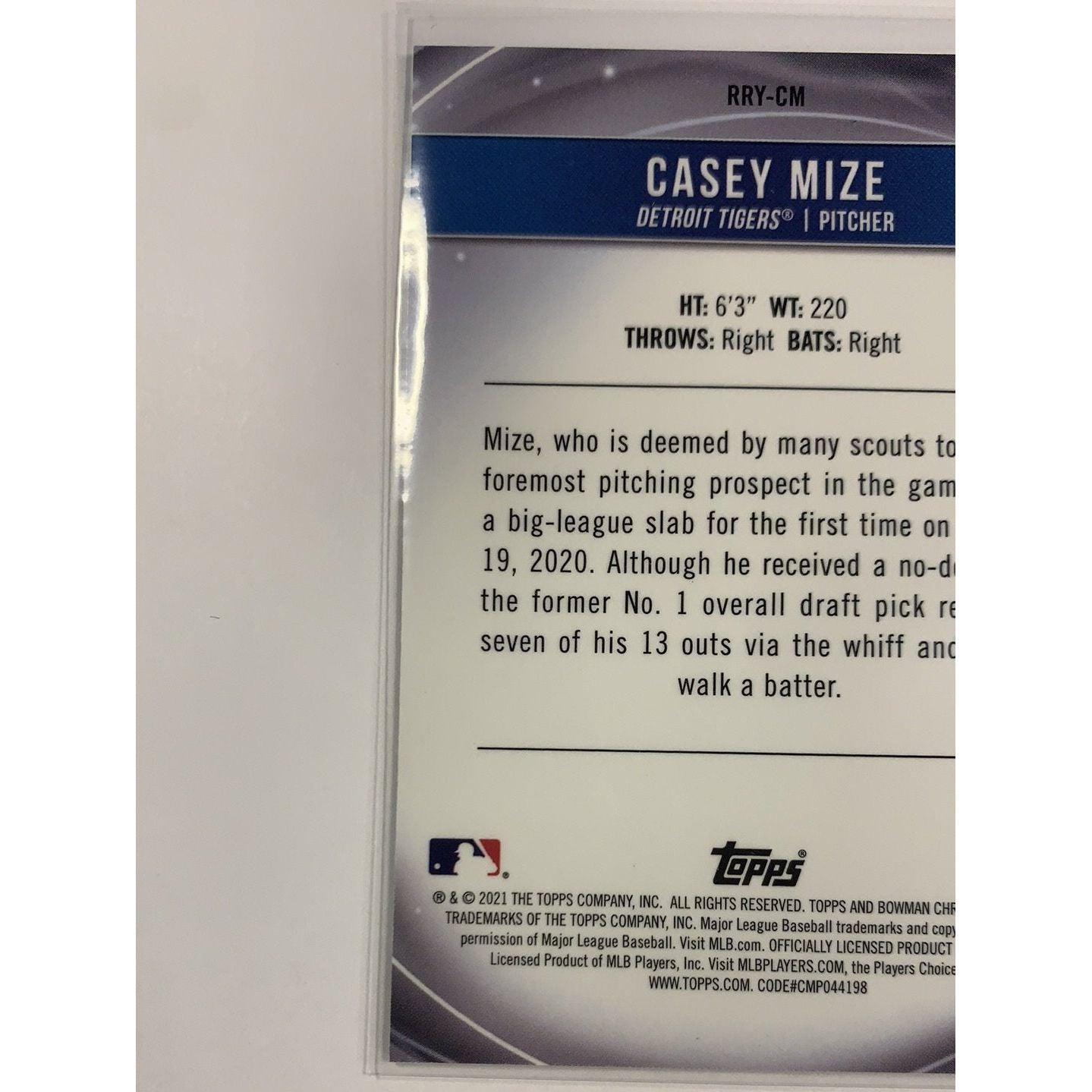  2020 Bowman Chrome Casey Mize Rookie of the Year Favorites  Local Legends Cards & Collectibles