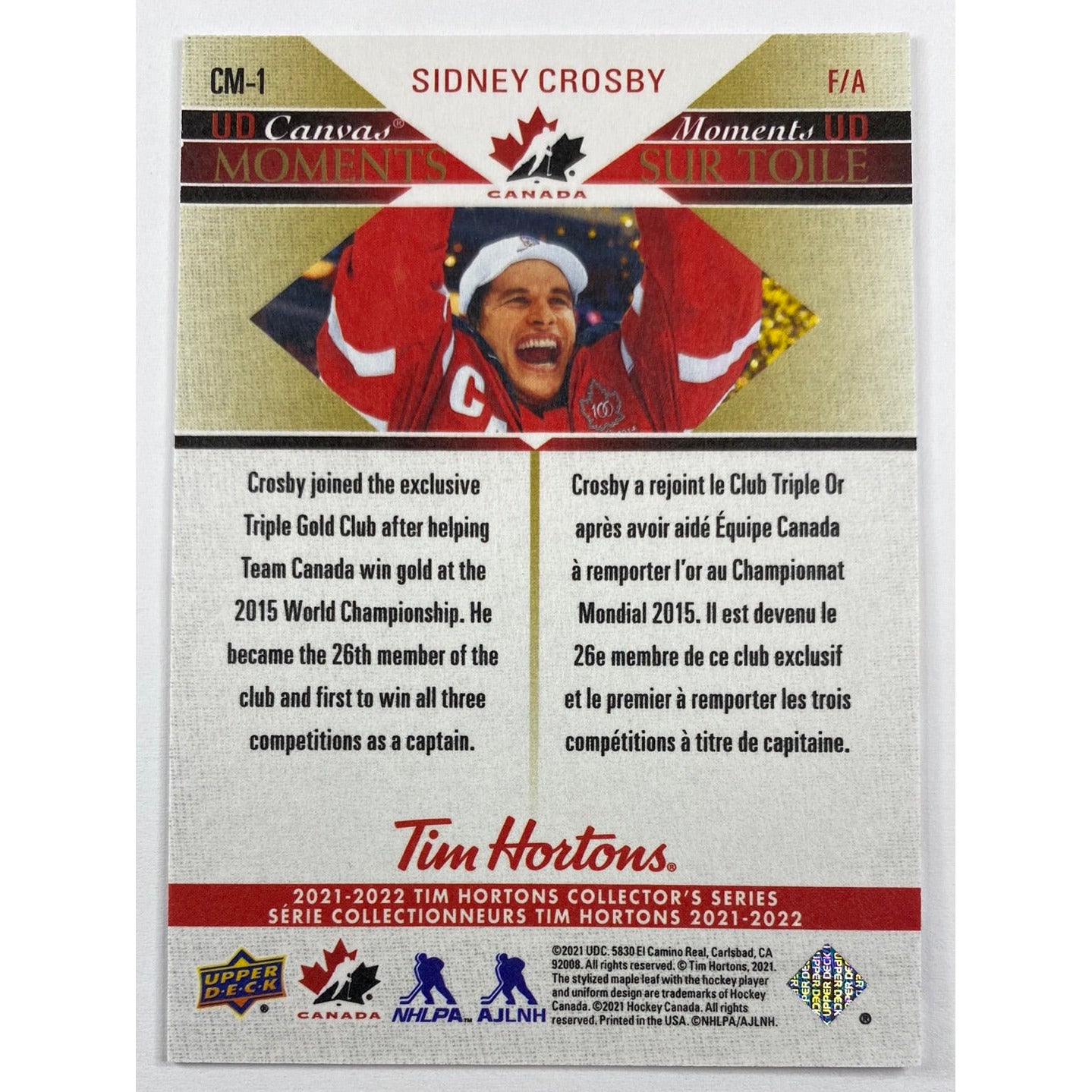 2021-22 Tim Hortons Sidney Crosby UD Canvas Moments