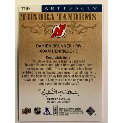 2014-15 Artifacts Damien Brunner Adam Henrique Tundra Tandems Dual Jersey
