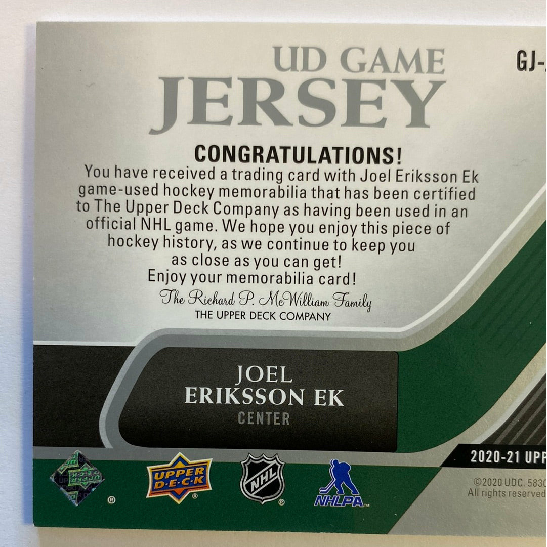 2020-21 Upper Deck Series 1 Joel Eriksson Ek UD Game Jersey