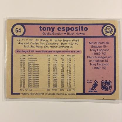  1982-83 O-Pee-Chee Tony Esposito Base #64  Local Legends Cards & Collectibles