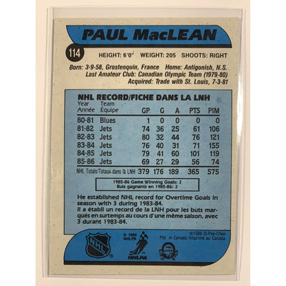  1986-87 O-Pee-Chee Paul Maclean base #114  Local Legends Cards & Collectibles