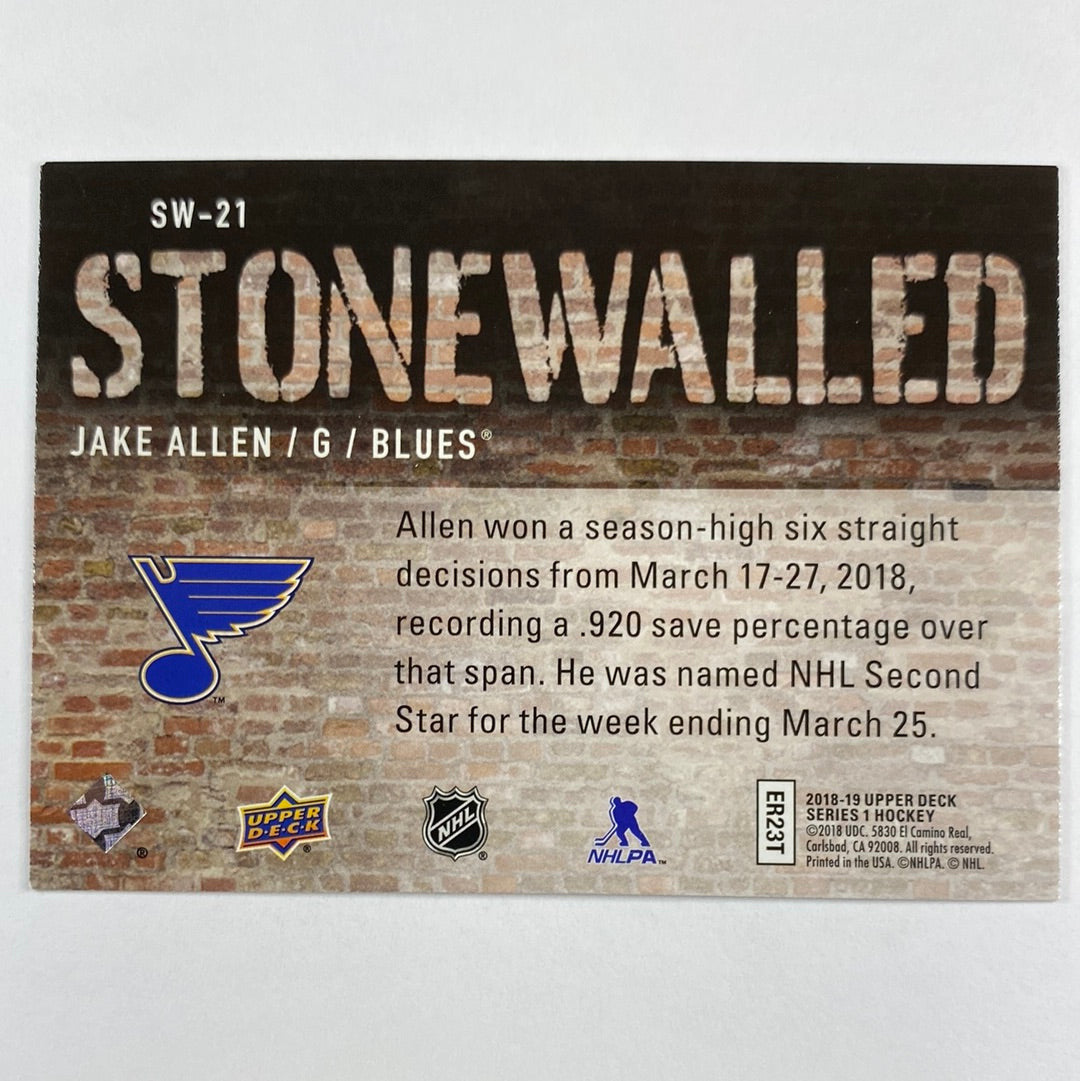 2018-19 Upper Deck Series 1 Jake Allen Stonewalled