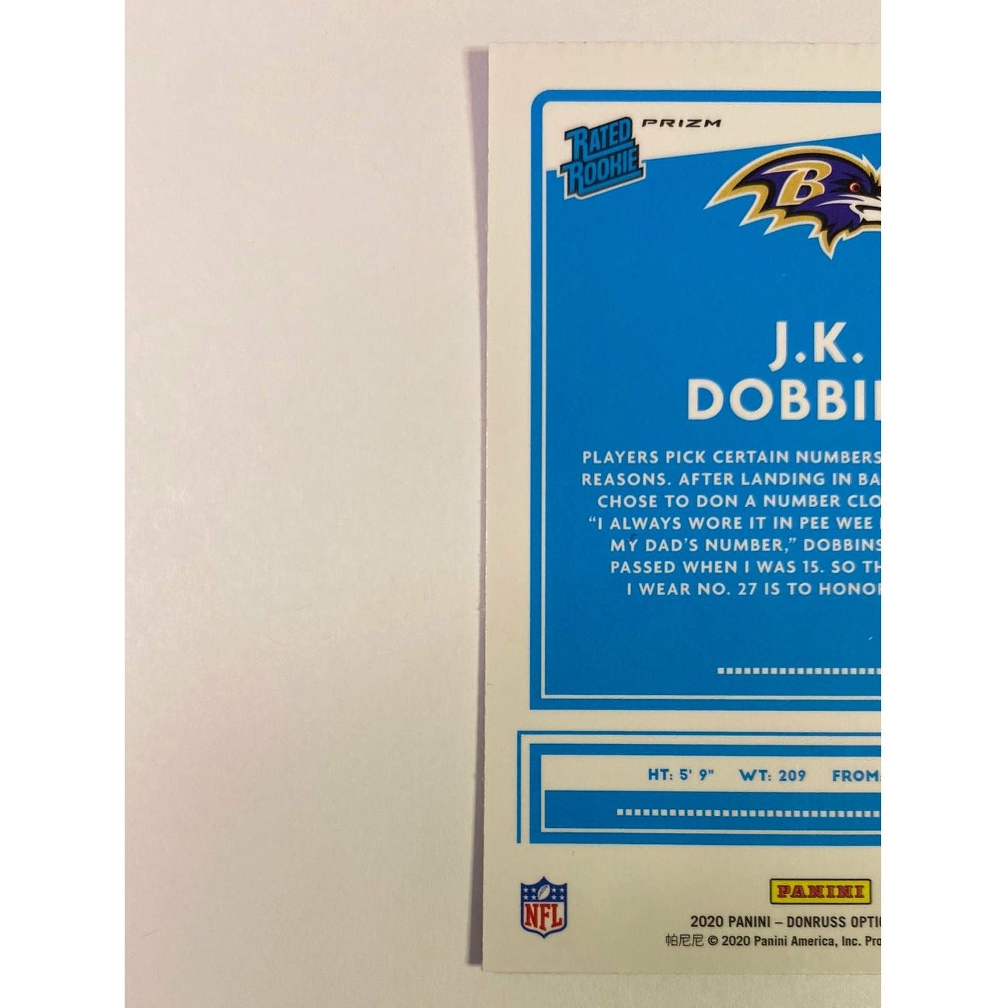 2020 Donruss Optic J.K. Dobbins Rated Rookie Blue Hyper Prizm “Crimped”