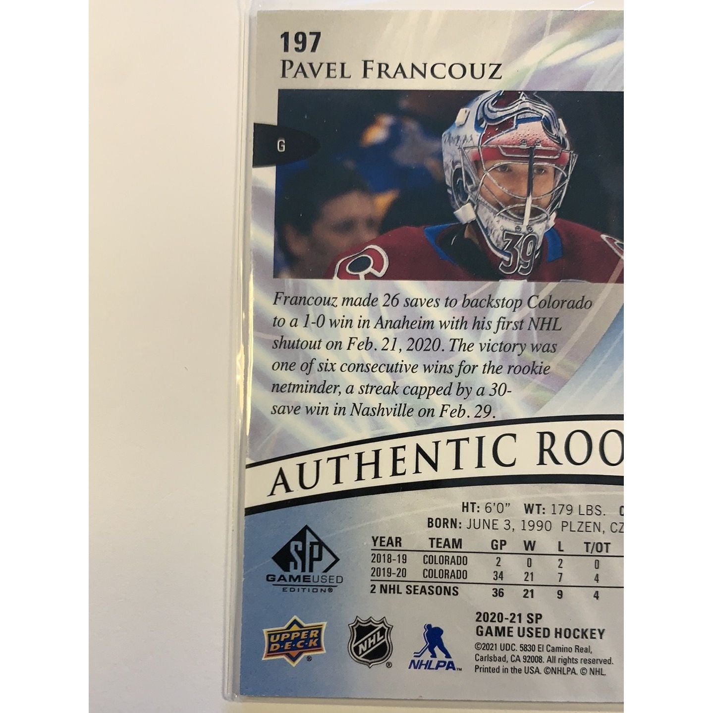  2020-21 SP Game Used Edition Pavel Francouz Authentic Rookies /199  Local Legends Cards & Collectibles
