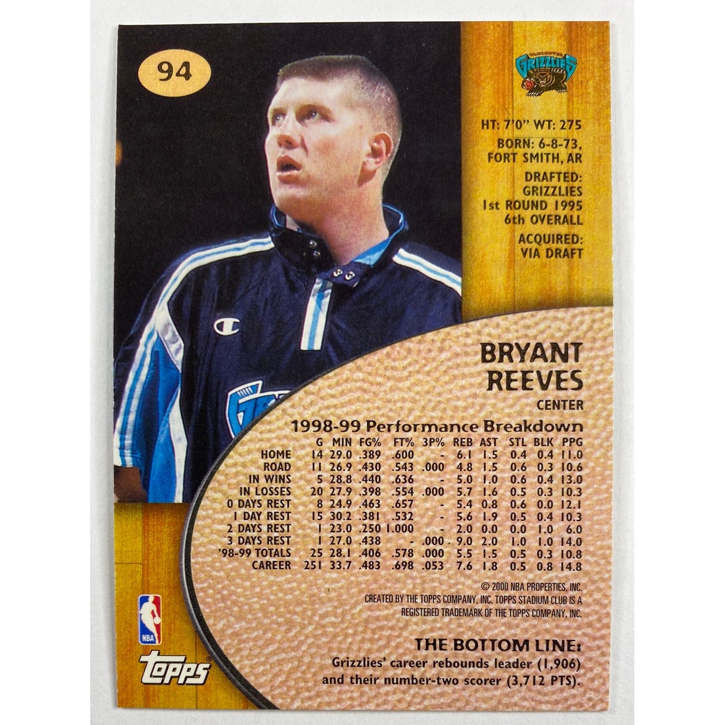 1999-00 Topps Stadium Club Bryant Reeves