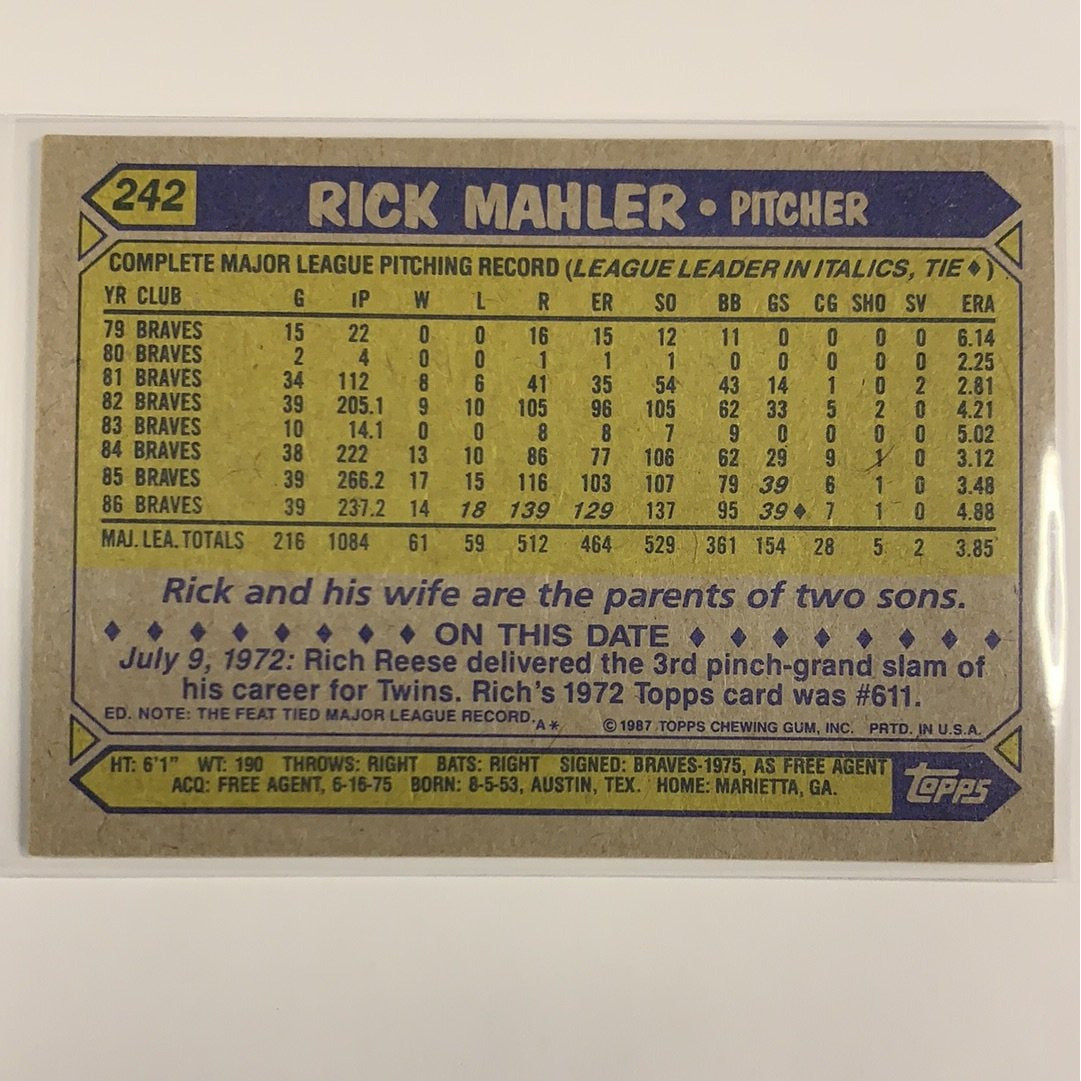  1987 Topps Rick Mahler #242  Local Legends Cards & Collectibles