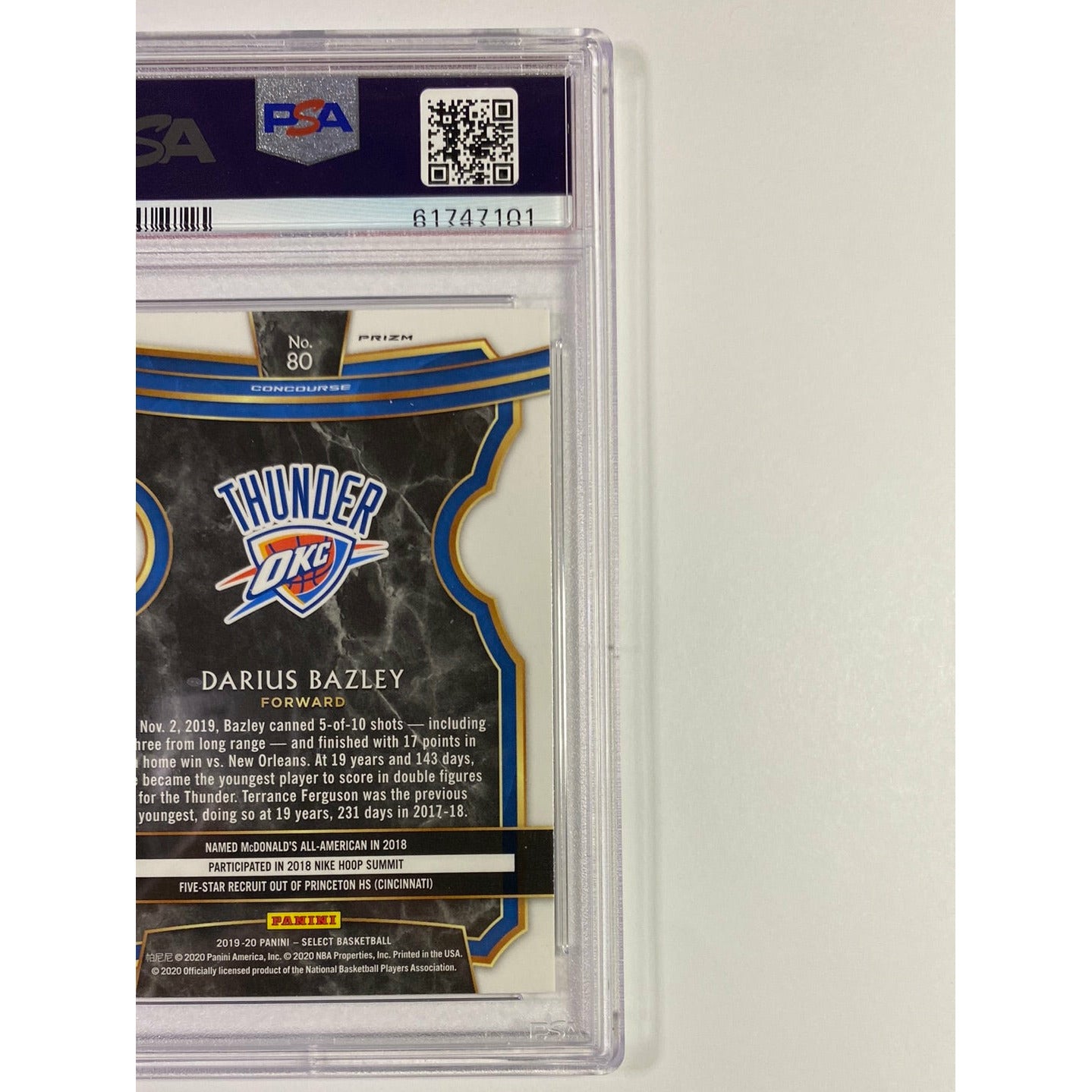  2019 Panini Select Darius Bazley Silver Prizm RC #80 NM-MT 8  Local Legends Cards & Collectibles