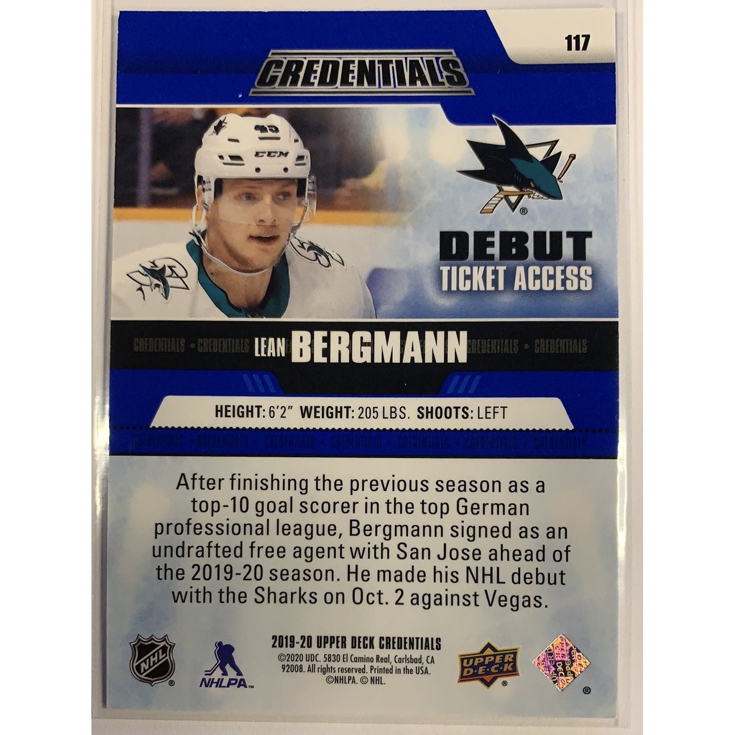  2019-20 Credentials Lean Lean Bergmann Debut Ticket Access /699  Local Legends Cards & Collectibles