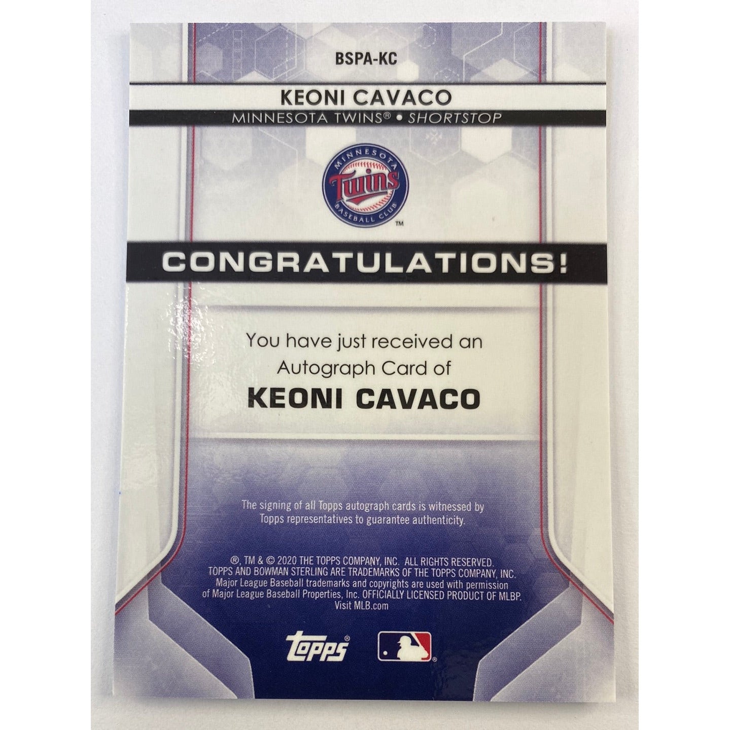 2020 Bowman Sterling Keoni Cavaco Auto