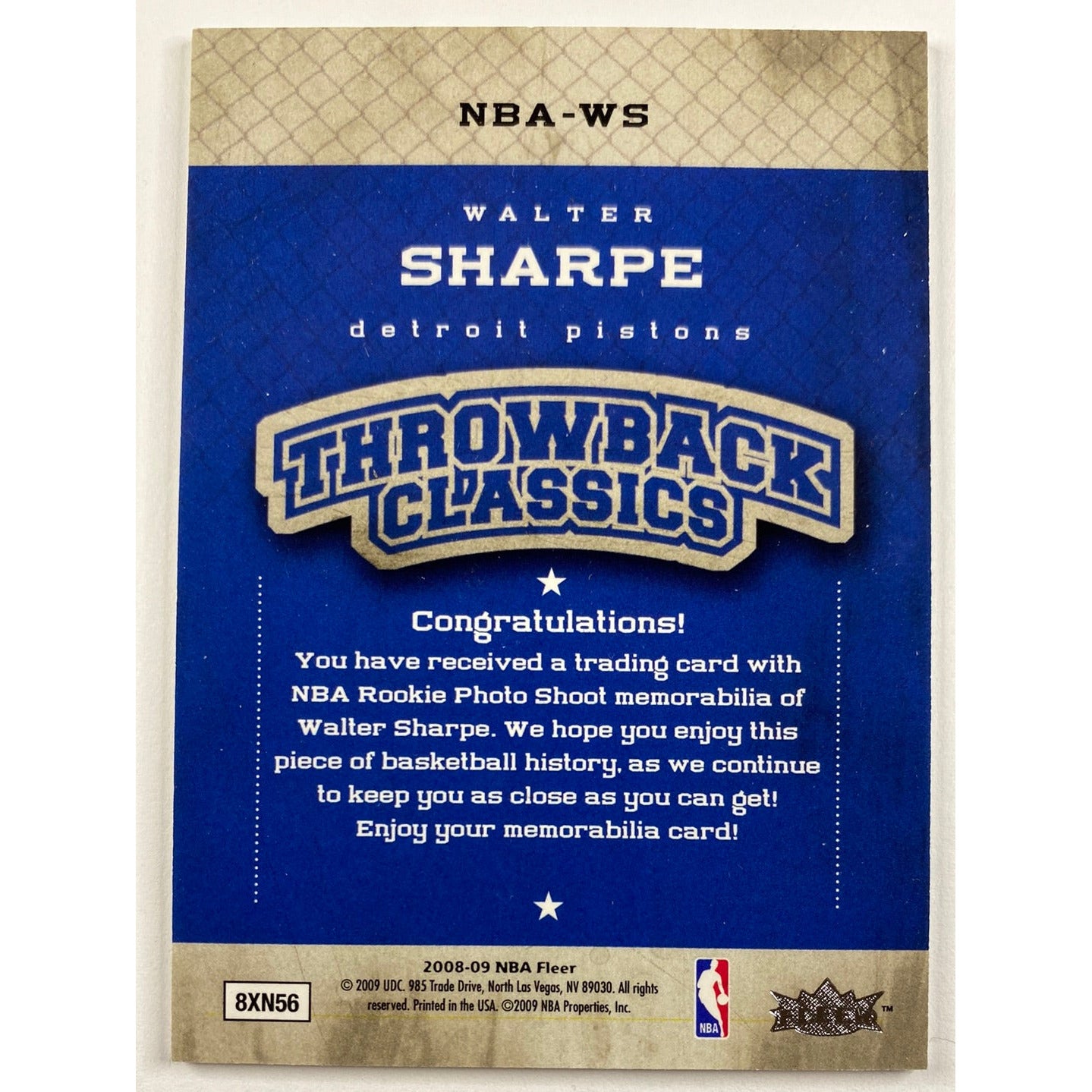 2008-09 Fleer Walter Sharpe Throwback Classics Dual Patch