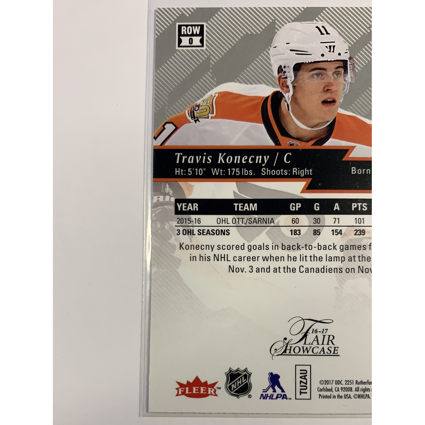  2016-17 Fleer Flair Showcase Travis Konecny Rookie Card  Local Legends Cards & Collectibles