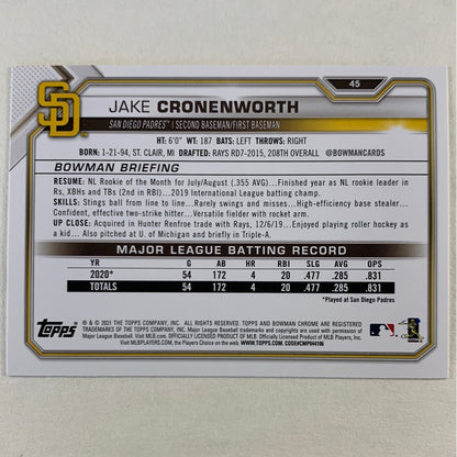 2021 Topps Bowman Jake Cronenworth Base RC