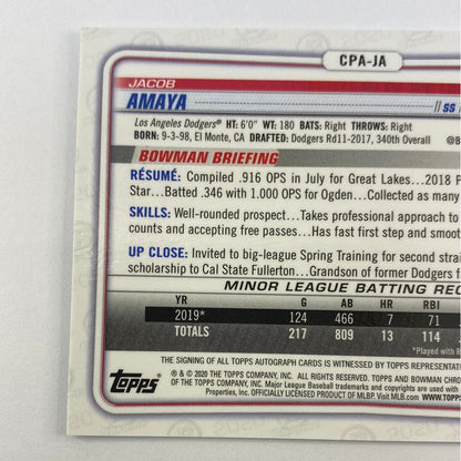 2020 Bowman Chrome Jacob Amaya 1st Bowman RC Auto